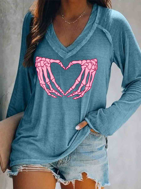 Breast Cancer Awareness Art Long Sleeve Tops Blue / S