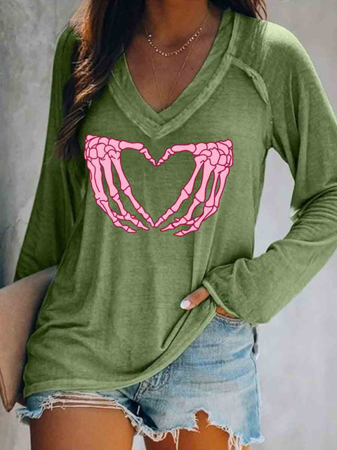 Breast Cancer Awareness Art Long Sleeve Tops Green / S