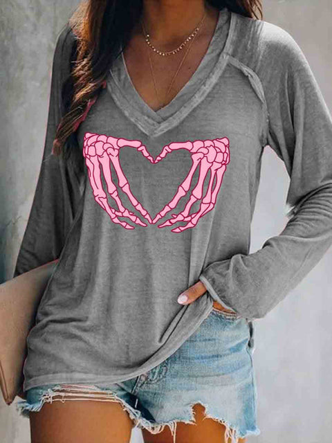 Breast Cancer Awareness Art Long Sleeve Tops Grey / S