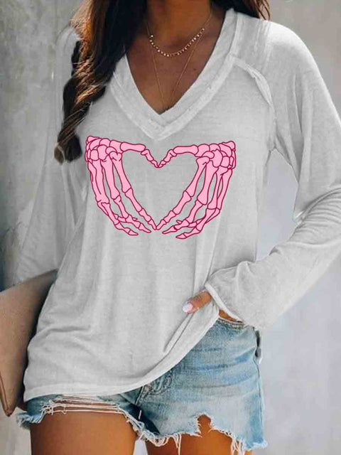 Breast Cancer Awareness Art Long Sleeve Tops White / S
