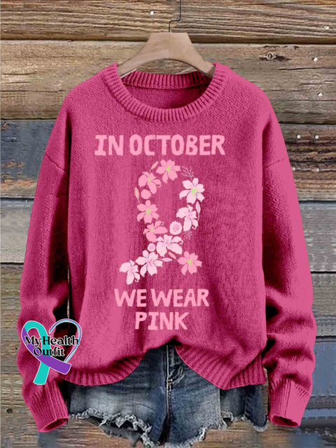 Breast Cancer Awareness Art Pattern Pullover Sweater Pink / S