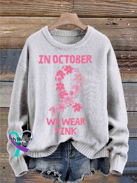 Breast Cancer Awareness Art Pattern Pullover Sweater White / S