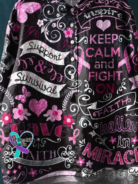 Breast Cancer Awareness Art Print Casual Cotton And Linen Shirt