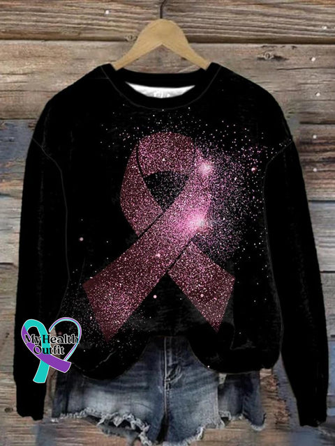 Breast Cancer Awareness Art Print Casual Sweatshirt Black / S