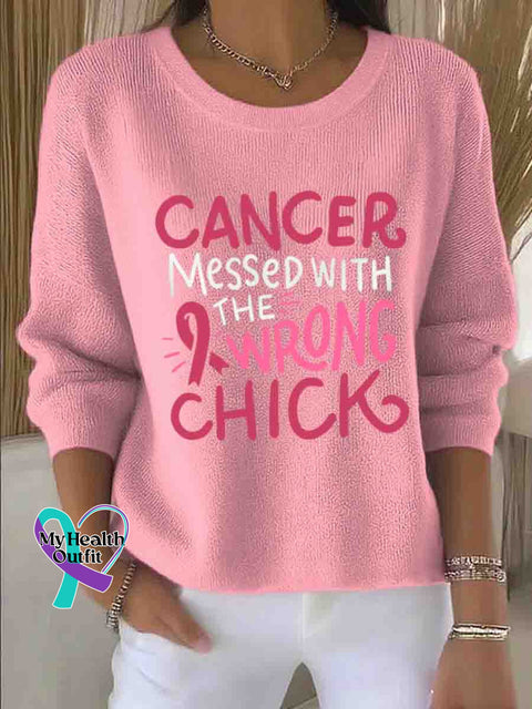 Breast Cancer Awareness Art Print Knit Pullover Sweater LightPink / S