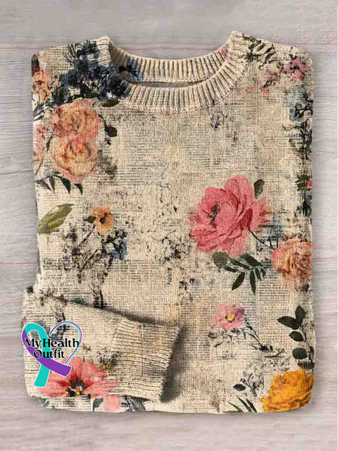 Breast Cancer Awareness Art Print Knit Pullover Sweater Multicolor / S