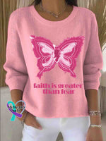 Breast Cancer Awareness Art Print Knit Pullover Sweater Pink / S