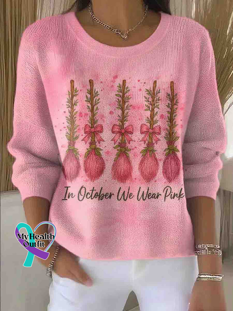 Breast Cancer Awareness Art Print Knit Pullover Sweater Pink / S