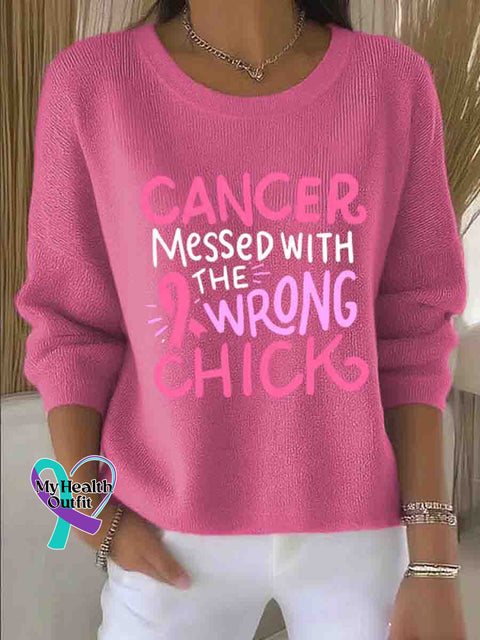 Breast Cancer Awareness Art Print Knit Pullover Sweater Pink / S