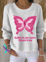 Breast Cancer Awareness Art Print Knit Pullover Sweater White / S