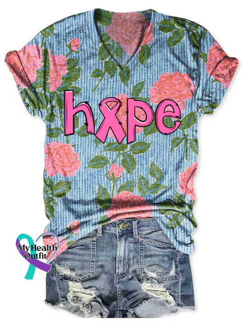 Breast Cancer Awareness Art V-neck Casual T-Shirt Multicolor / S