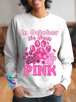 Breast Cancer Awareness Art Vintage Print Casual Sweatshirt White / S