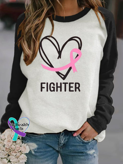 Breast Cancer Awareness Crew Neck Long Sleeve Sports Sweatshirt Black / S