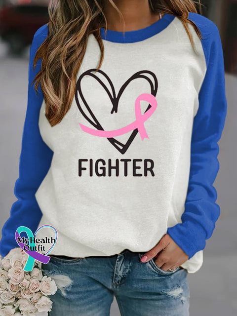 Breast Cancer Awareness Crew Neck Long Sleeve Sports Sweatshirt Blue / S