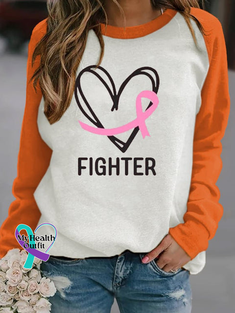 Breast Cancer Awareness Crew Neck Long Sleeve Sports Sweatshirt Orange / S