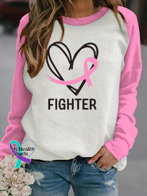 Breast Cancer Awareness Crew Neck Long Sleeve Sports Sweatshirt Pink / S