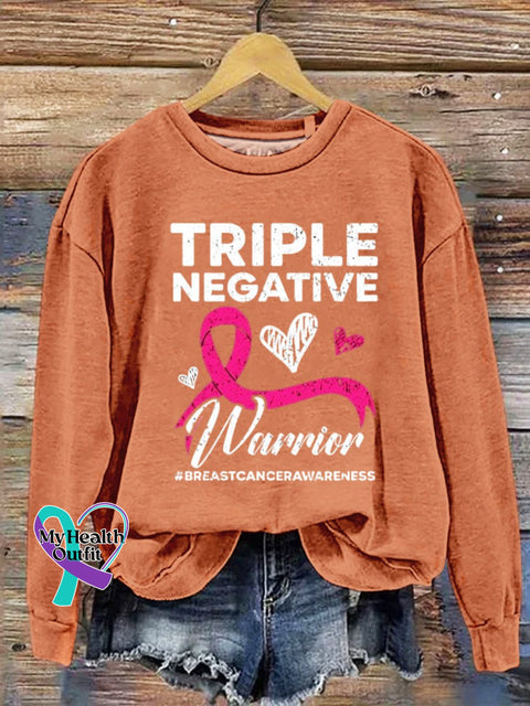 Breast Cancer Awareness Crew Neck Long Sleeve Sweatshirt Orange / S