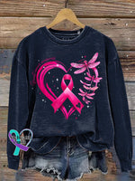 Breast Cancer Awareness Dragonfly Heart Print Casual Sweatshirt Blue / S