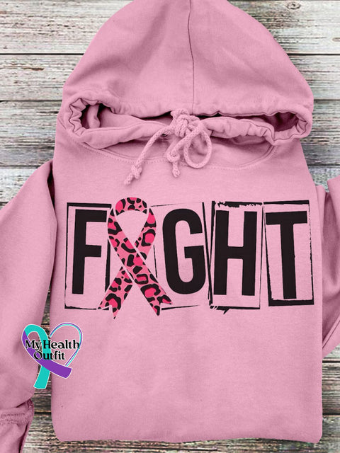 Breast Cancer Awareness Fight Pink Ribbon Print Casual Hooded Sweatshirt / S