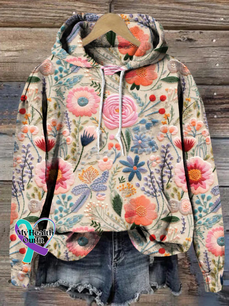 Breast Cancer Awareness Flora Art Print Knit Pullover Sweater Hoodie / S