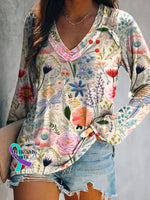 Breast Cancer Awareness Flora Art Print Knit Pullover Sweater Long Sleeve Tops / S