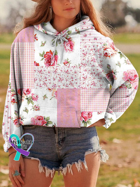 Breast Cancer Awareness Floral Art Casual Hoodie Sweatshirt Multicolor / S
