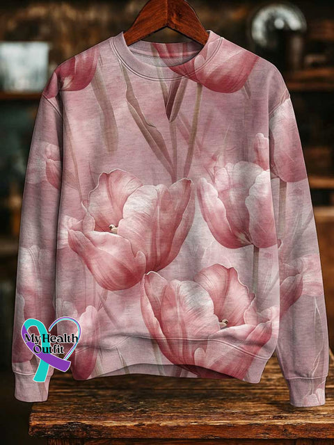 Breast Cancer Awareness Floral Casual Cotton Sweatshirt Multicolor / S