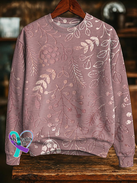 Breast Cancer Awareness Floral Casual Cotton Sweatshirt Multicolor / S