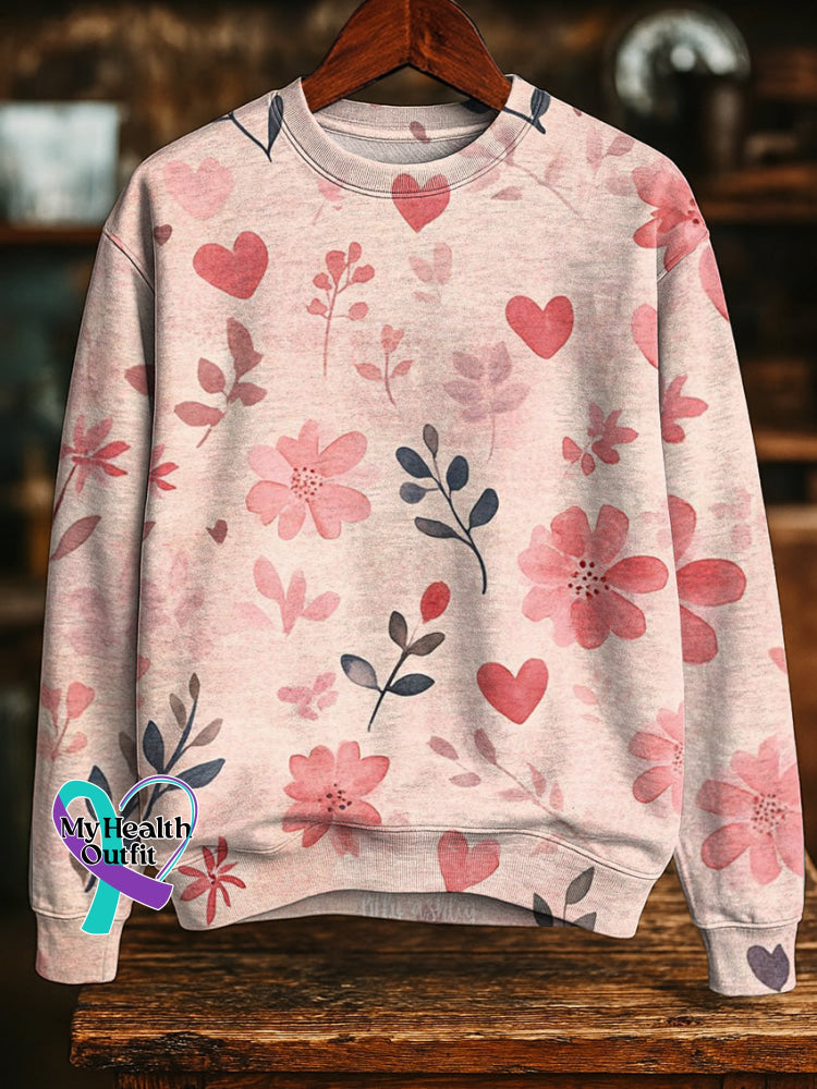Breast Cancer Awareness Floral Casual Cotton Sweatshirt Multicolor / S