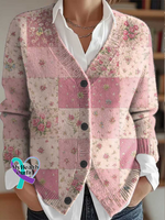 Breast Cancer Awareness Floral Print Buttoned V neck Cardigan Sweater LightPink / S