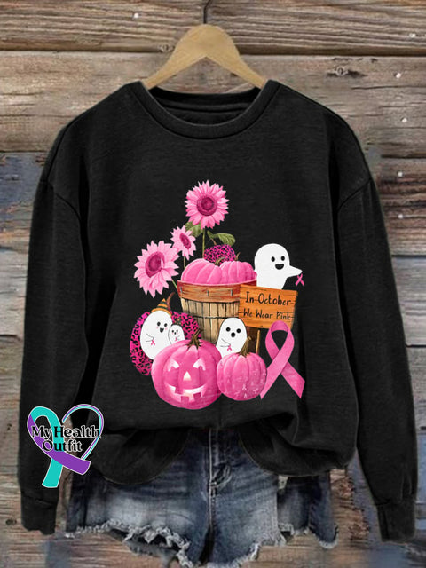 Breast Cancer Awareness Ghost In October We Wear Pink Print Sweatshirt Black / S