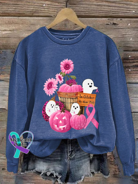 Breast Cancer Awareness Ghost In October We Wear Pink Print Sweatshirt Blue / S