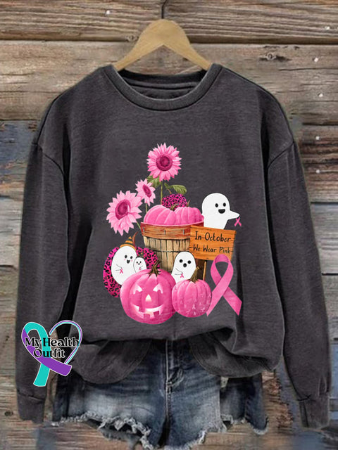 Breast Cancer Awareness Ghost In October We Wear Pink Print Sweatshirt Dark Grey / S