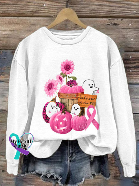 Breast Cancer Awareness Ghost In October We Wear Pink Print Sweatshirt White / S