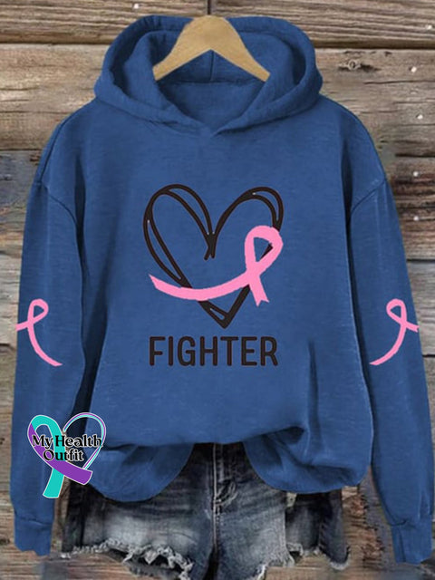 Breast Cancer Awareness Hooded Long Sleeve Sweatshirt Blue / S