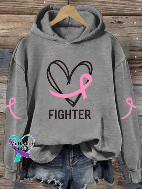 Breast Cancer Awareness Hooded Long Sleeve Sweatshirt Grey / S