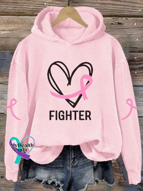 Breast Cancer Awareness Hooded Long Sleeve Sweatshirt Pink / S