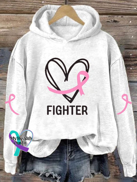 Breast Cancer Awareness Hooded Long Sleeve Sweatshirt White / S