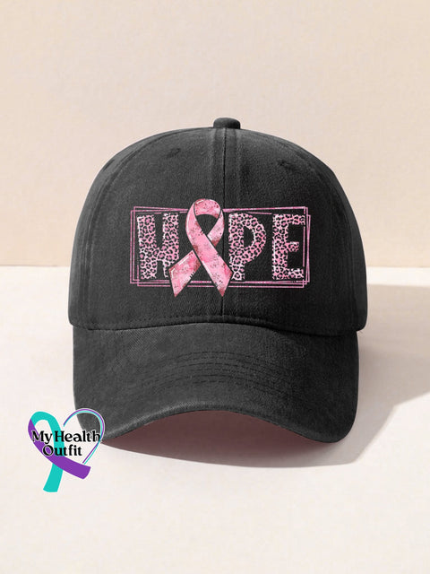 Breast Cancer Awareness Hope Pink Ribbon Print Hats Black / Onesize