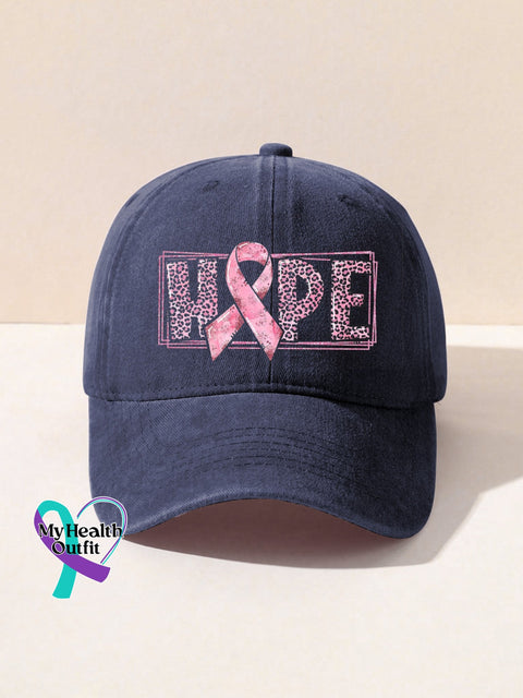 Breast Cancer Awareness Hope Pink Ribbon Print Hats Dark Blue / Onesize