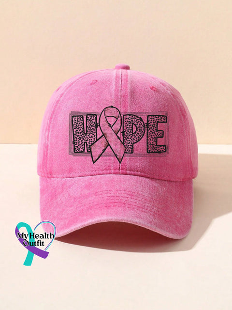 Breast Cancer Awareness Hope Pink Ribbon Print Hats / Onesize