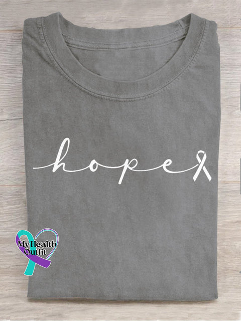 Breast Cancer Awareness Hope Pink Ribbon Print T-Shirt Gray / S