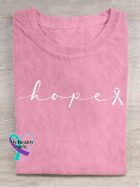 Breast Cancer Awareness Hope Pink Ribbon Print T-Shirt / S