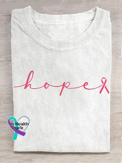 Breast Cancer Awareness Hope Pink Ribbon Print T-Shirt White / S