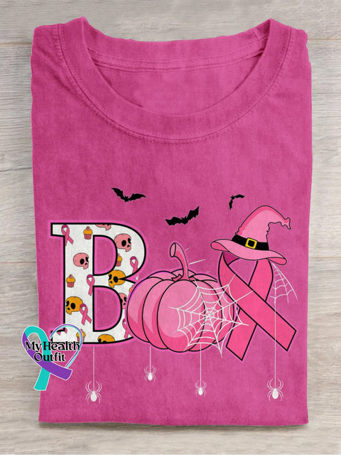 Breast Cancer Awareness In October We Wear Pink Happy Halloween Boo Ribbon T-Shirt Pink / S
