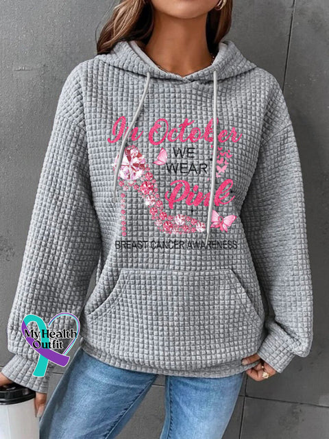 Breast Cancer Awareness In October We Wear Pink Heels Butterfly Print Casual Hoodie Grey / S