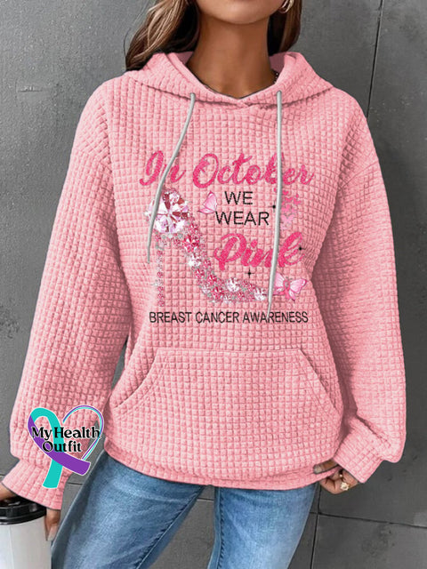 Breast Cancer Awareness In October We Wear Pink Heels Butterfly Print Casual Hoodie / S
