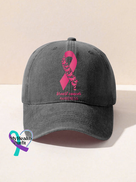 Breast Cancer Awareness Inspirational Pink Ribbon Print Hats Gray / Onesize