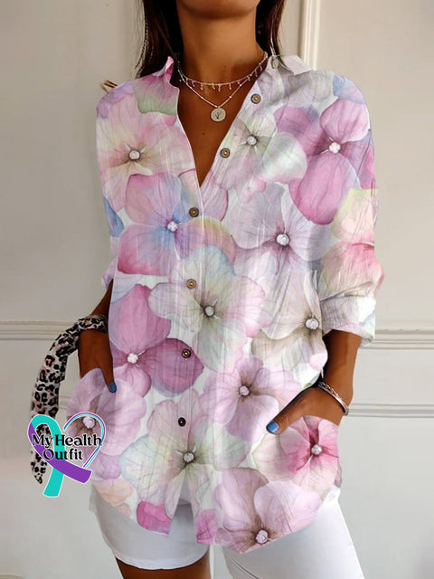 Breast Cancer Awareness Month Pink Art Print Casual Long Sleeve Shirt S