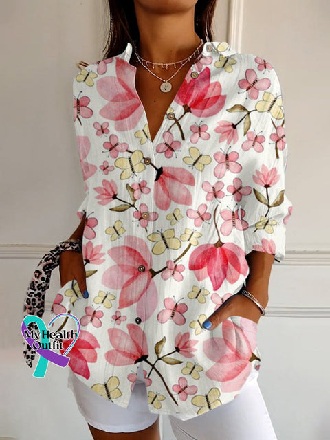 Breast Cancer Awareness Month Pink Art Print Casual Long Sleeve Shirt S